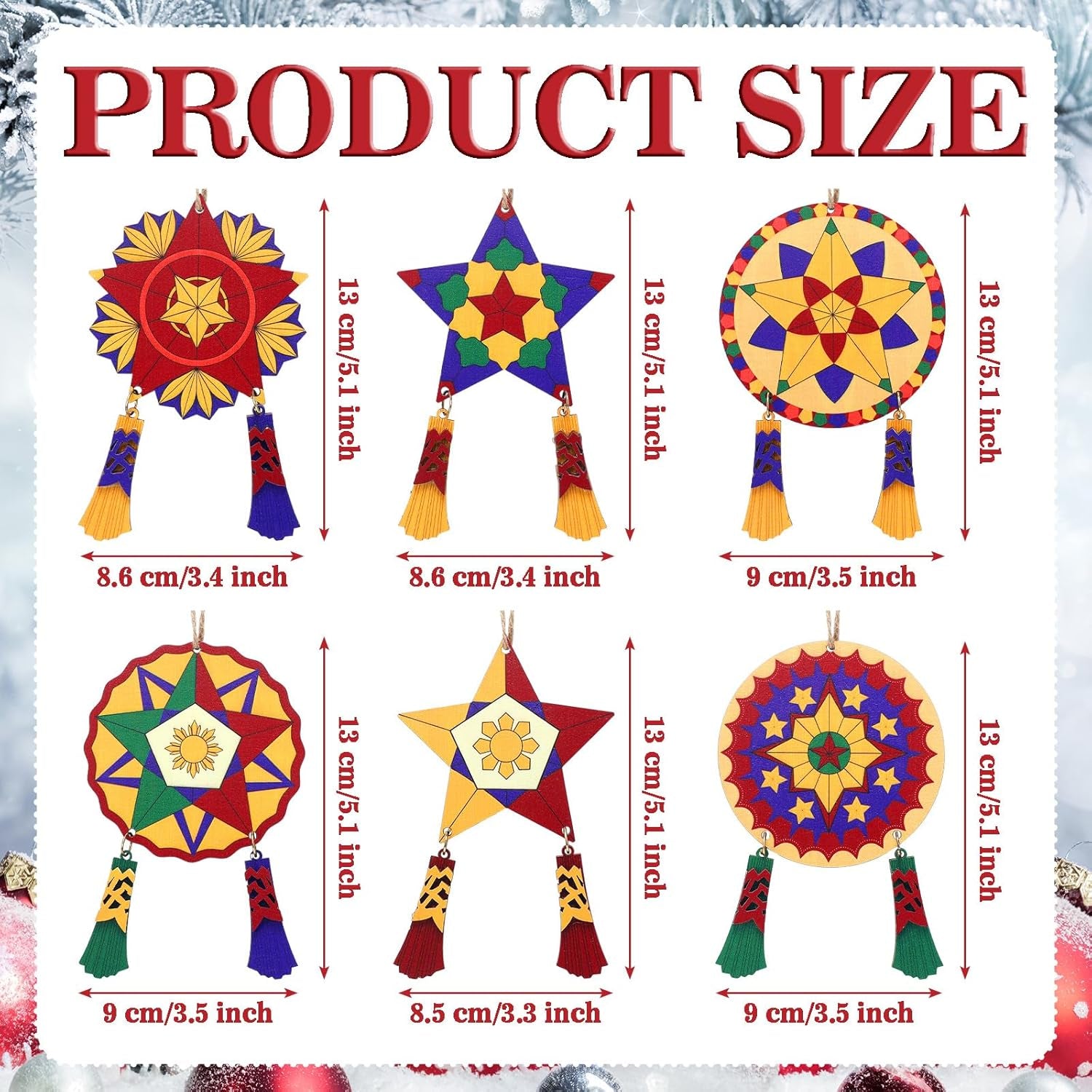 Xmas Tree Ornaments – 6-Pack Rustic Home Decor