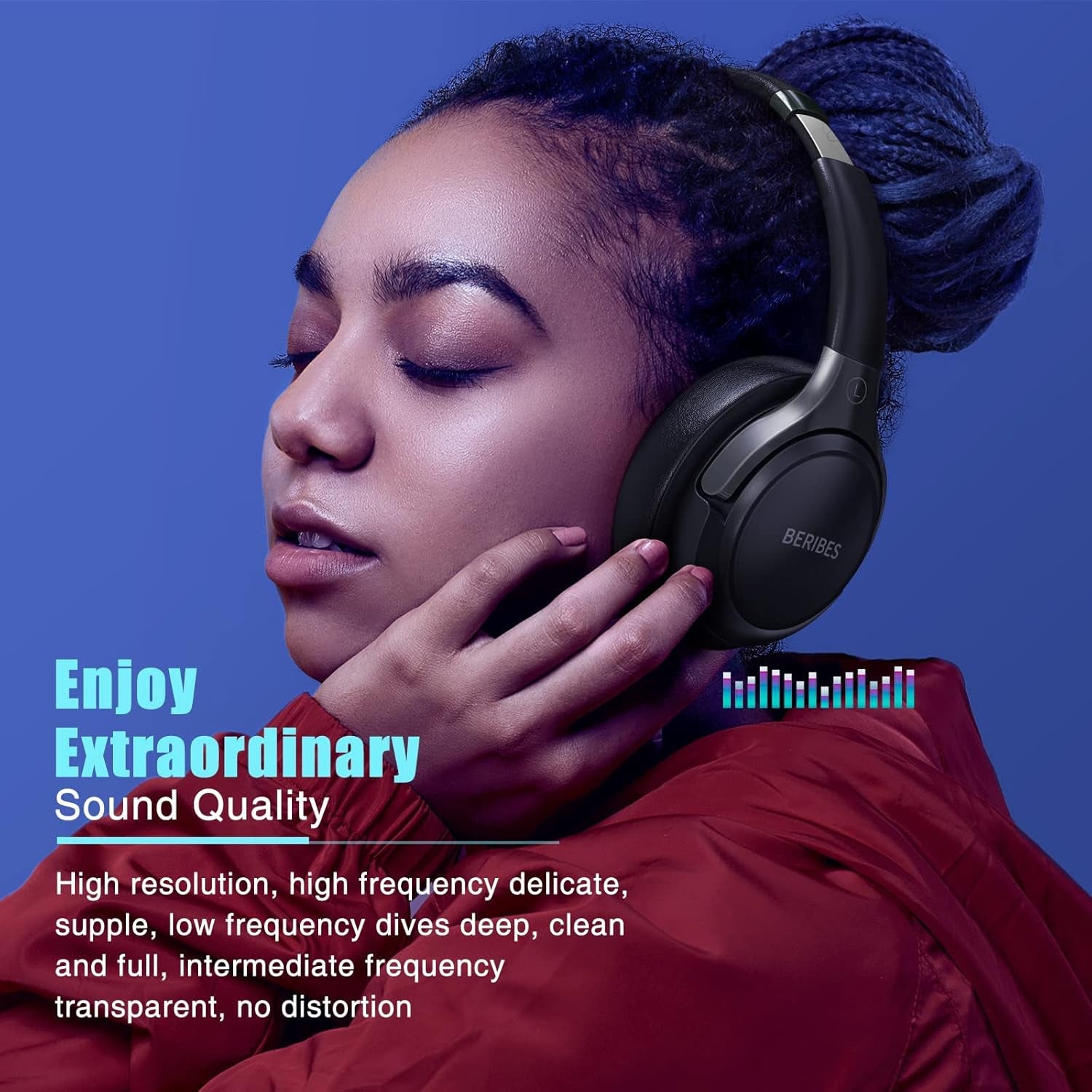 Bluetooth Headphones over Ear, 65H Playtime and 6 EQ Music Modes Wireless Headphones with Microphone, Hifi Stereo Foldable Lightweight Headset, Deep Bass for Home Office Cellphone PC Ect.